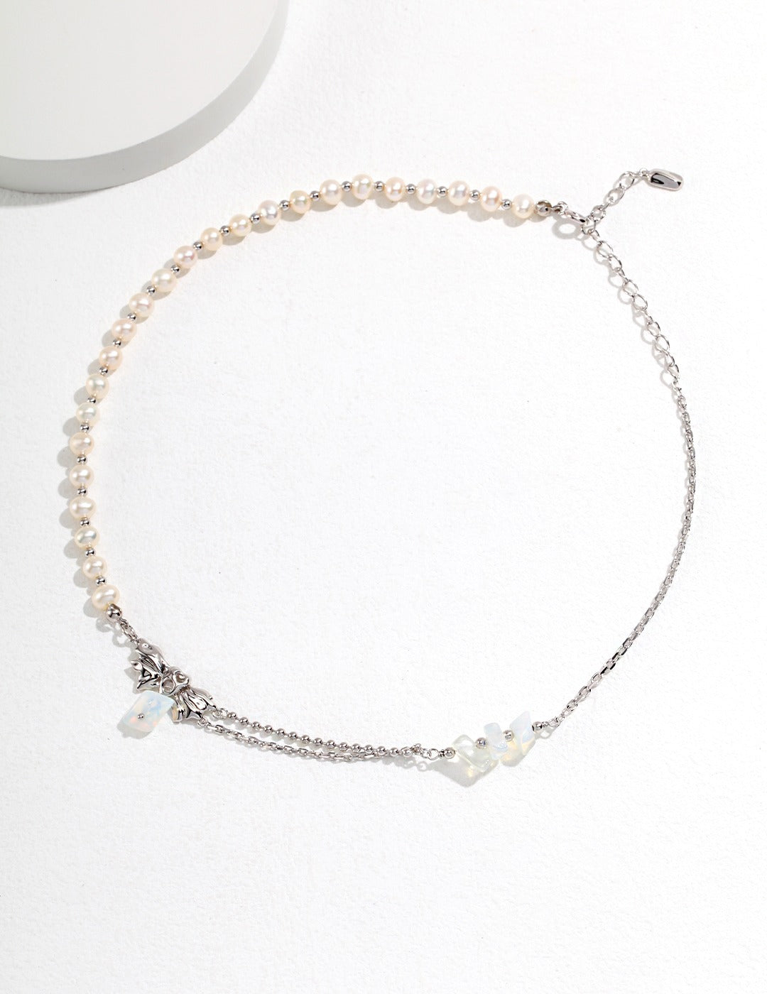 Irregular Pleated Design Series - Sterling Silver Pearl Opal Necklace